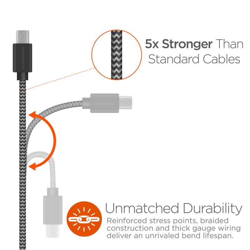 #Hypergear Micro USB ladekabel Ekstra stærk 120cm Black