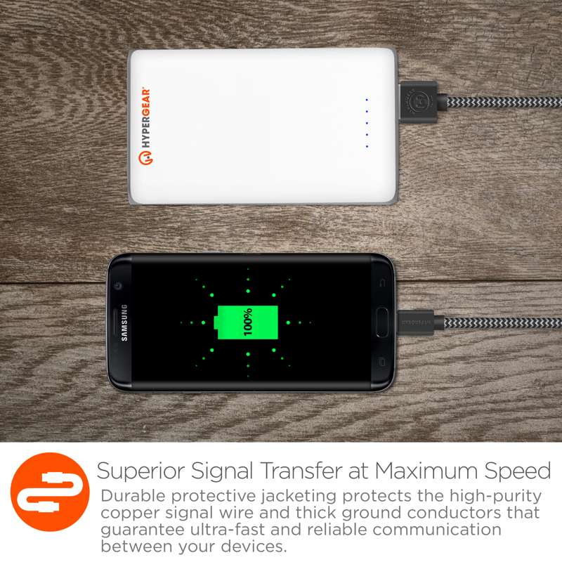 #Hypergear Micro USB ladekabel Ekstra stærk 120cm Black