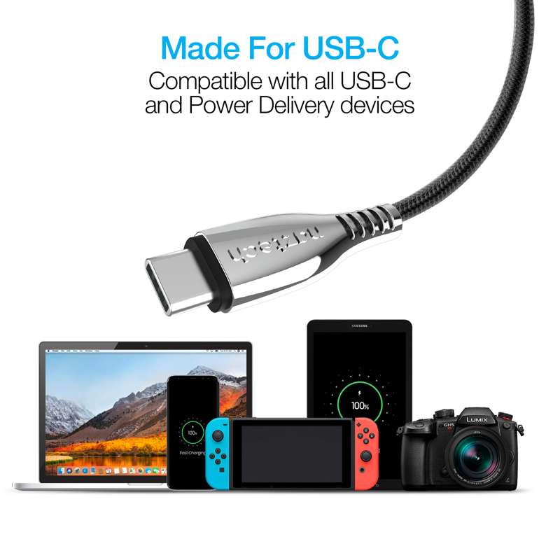 #Naztech TITANIUM USB-C to USB-C Charging Cable 180cm