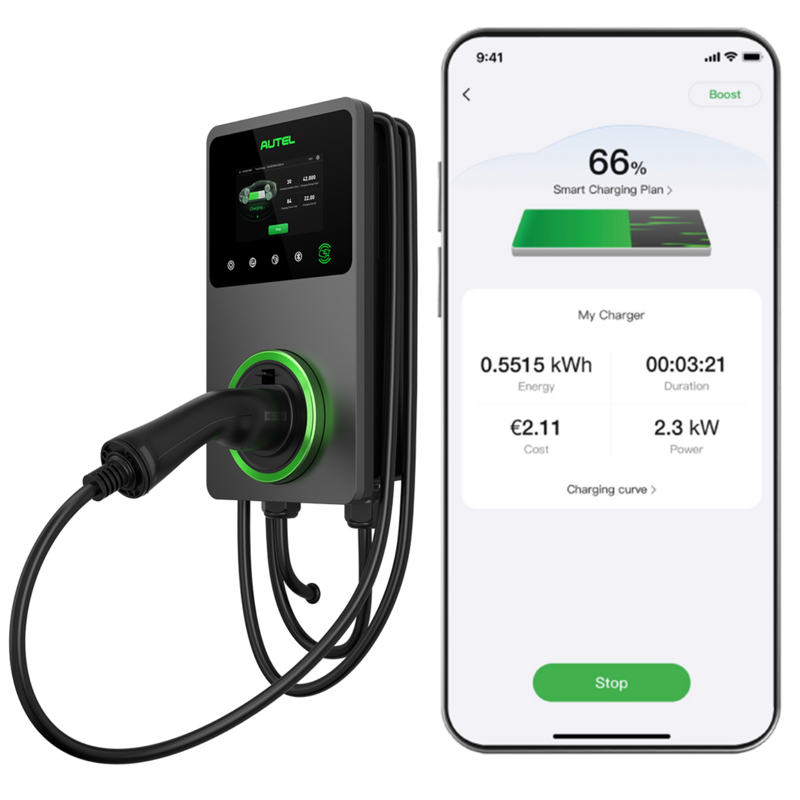 #Autel Maxicharger 22kW med kabel 4G 3F/32A - Mørkegrå