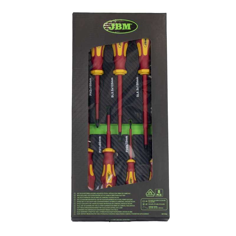 JBM 8 stk skruetrækkere isoleret i bakke